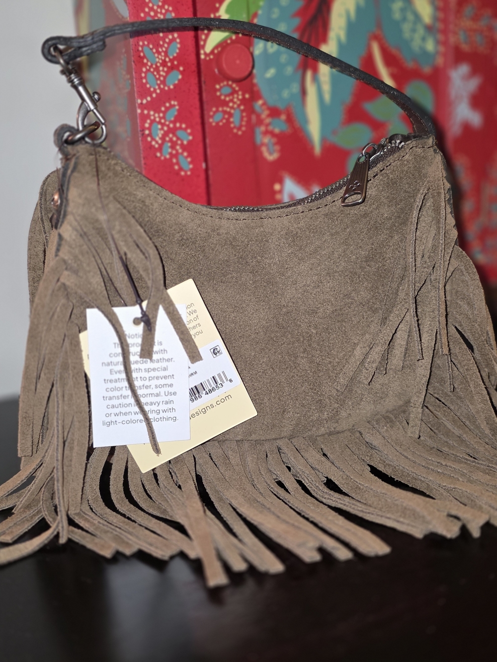 Patricia Nash Brown Suede Fringe Crossbody Mini Bag - Picture 2 of 9